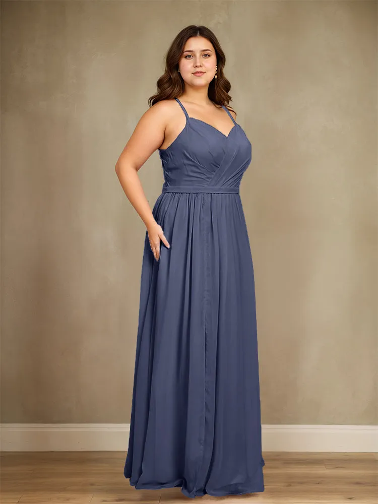 Sweetheart A Line Spaghetti Straps Plus Size Bridesmaid Dresses with Slit
