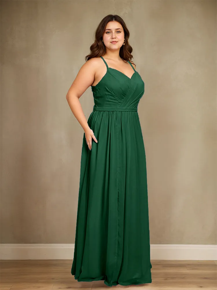 Sweetheart A Line Spaghetti Straps Plus Size Bridesmaid Dresses with Slit