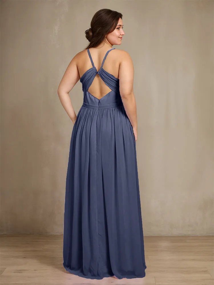 Sweetheart A Line Spaghetti Straps Plus Size Bridesmaid Dresses with Slit