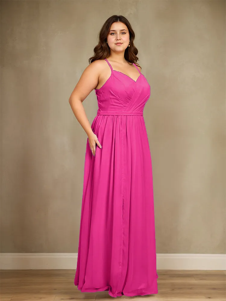 Sweetheart A Line Spaghetti Straps Plus Size Bridesmaid Dresses with Slit