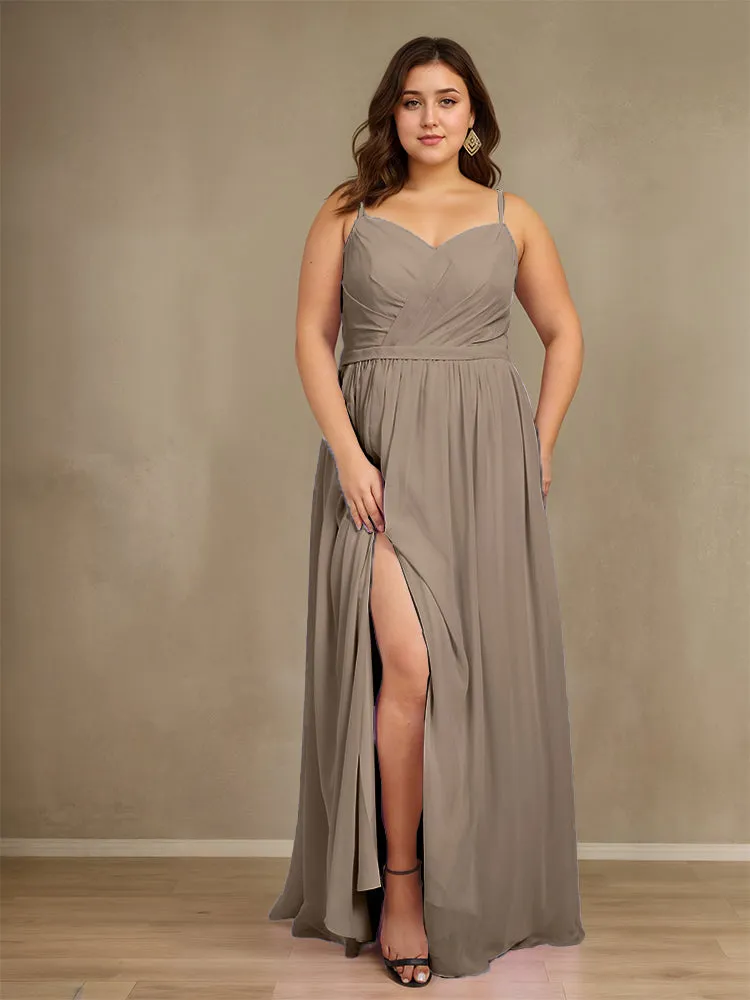 Sweetheart A Line Spaghetti Straps Plus Size Bridesmaid Dresses with Slit