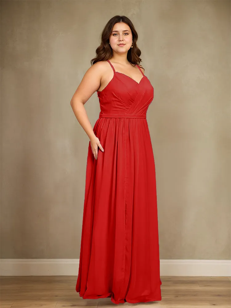 Sweetheart A Line Spaghetti Straps Plus Size Bridesmaid Dresses with Slit