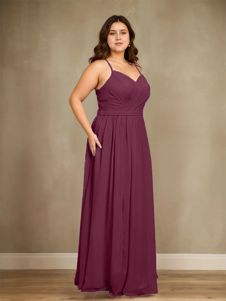 Sweetheart A Line Spaghetti Straps Plus Size Bridesmaid Dresses with Slit