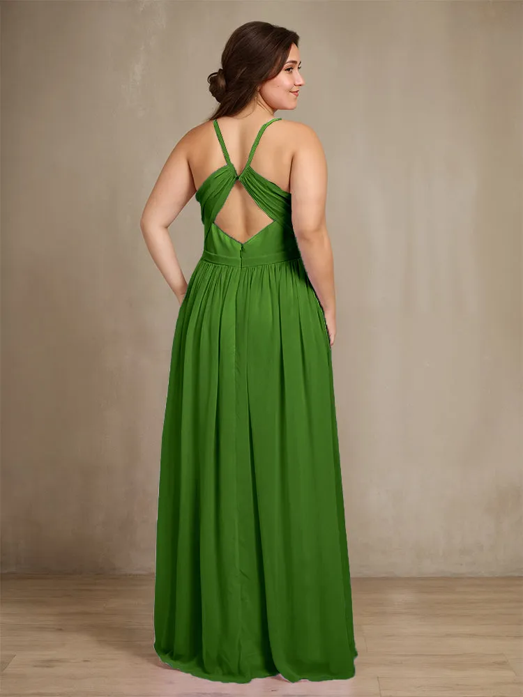 Sweetheart A Line Spaghetti Straps Plus Size Bridesmaid Dresses with Slit