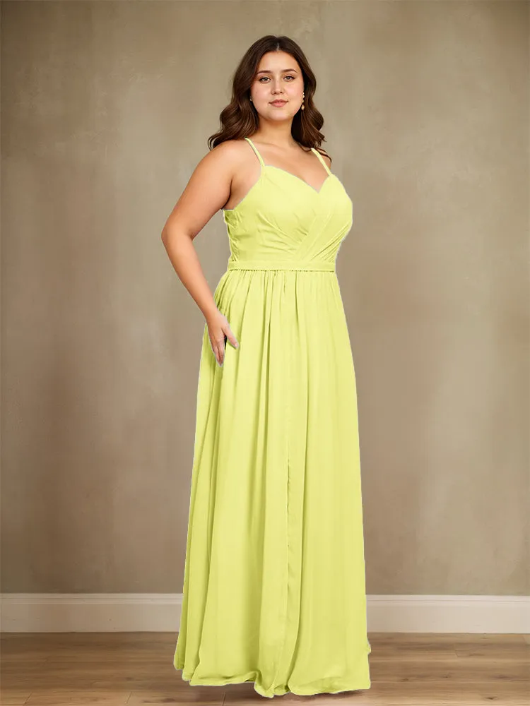 Sweetheart A Line Spaghetti Straps Plus Size Bridesmaid Dresses with Slit