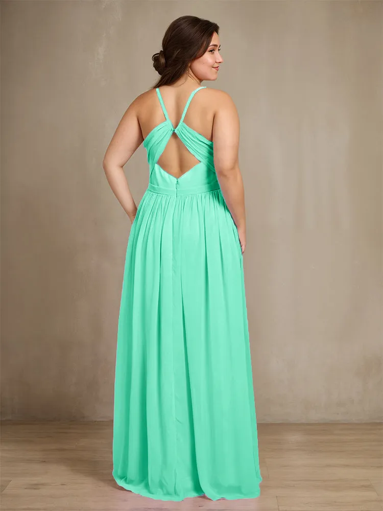 Sweetheart A Line Spaghetti Straps Plus Size Bridesmaid Dresses with Slit
