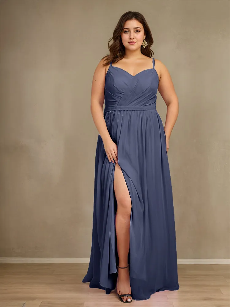 Sweetheart A Line Spaghetti Straps Plus Size Bridesmaid Dresses with Slit
