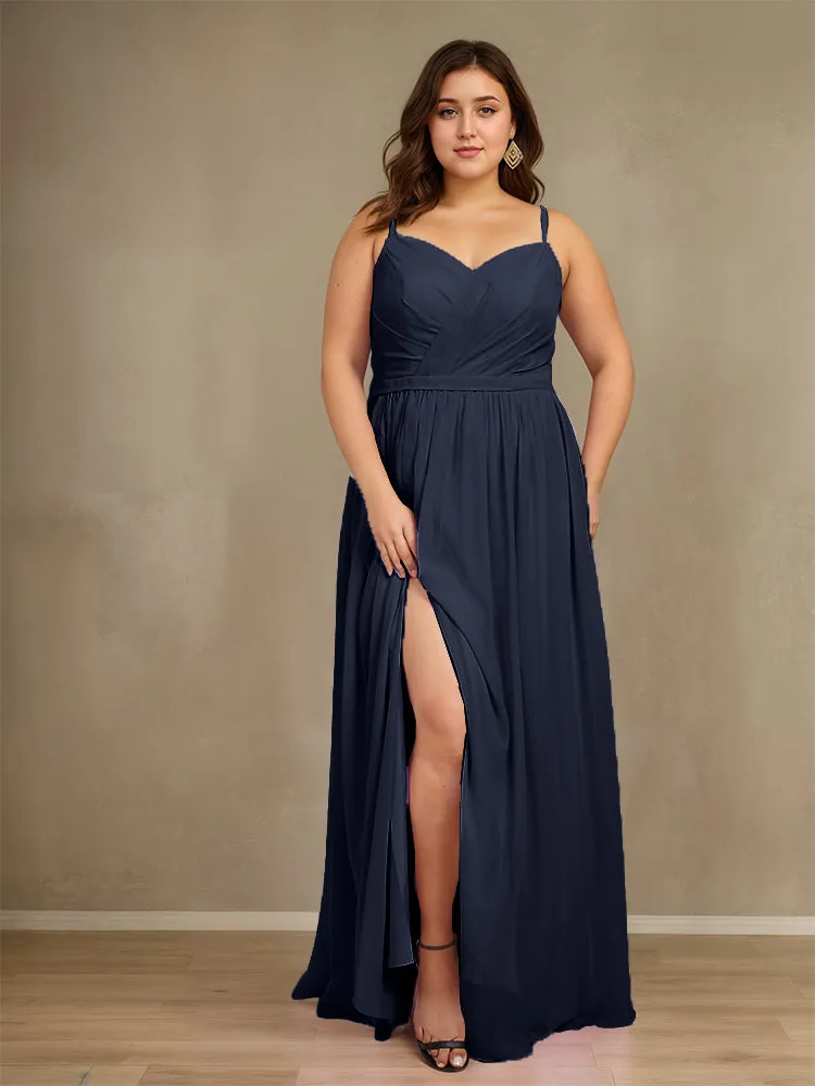 Sweetheart A Line Spaghetti Straps Plus Size Bridesmaid Dresses with Slit