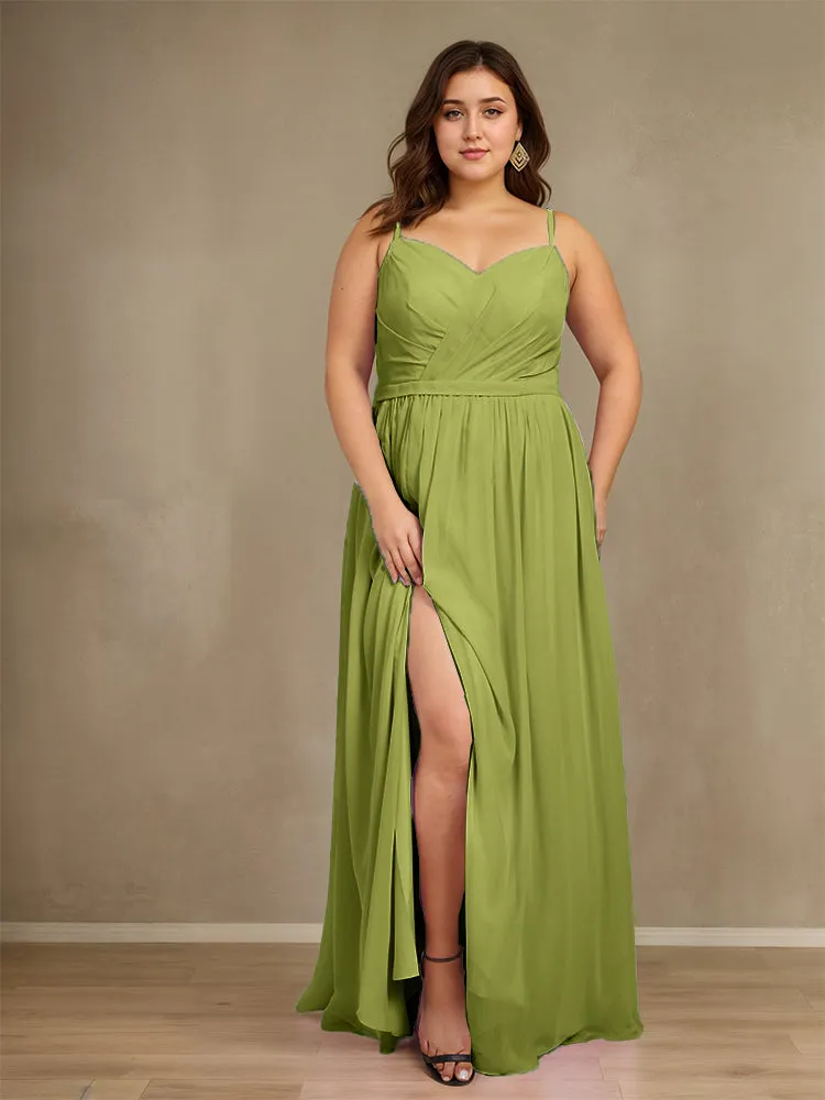 Sweetheart A Line Spaghetti Straps Plus Size Bridesmaid Dresses with Slit