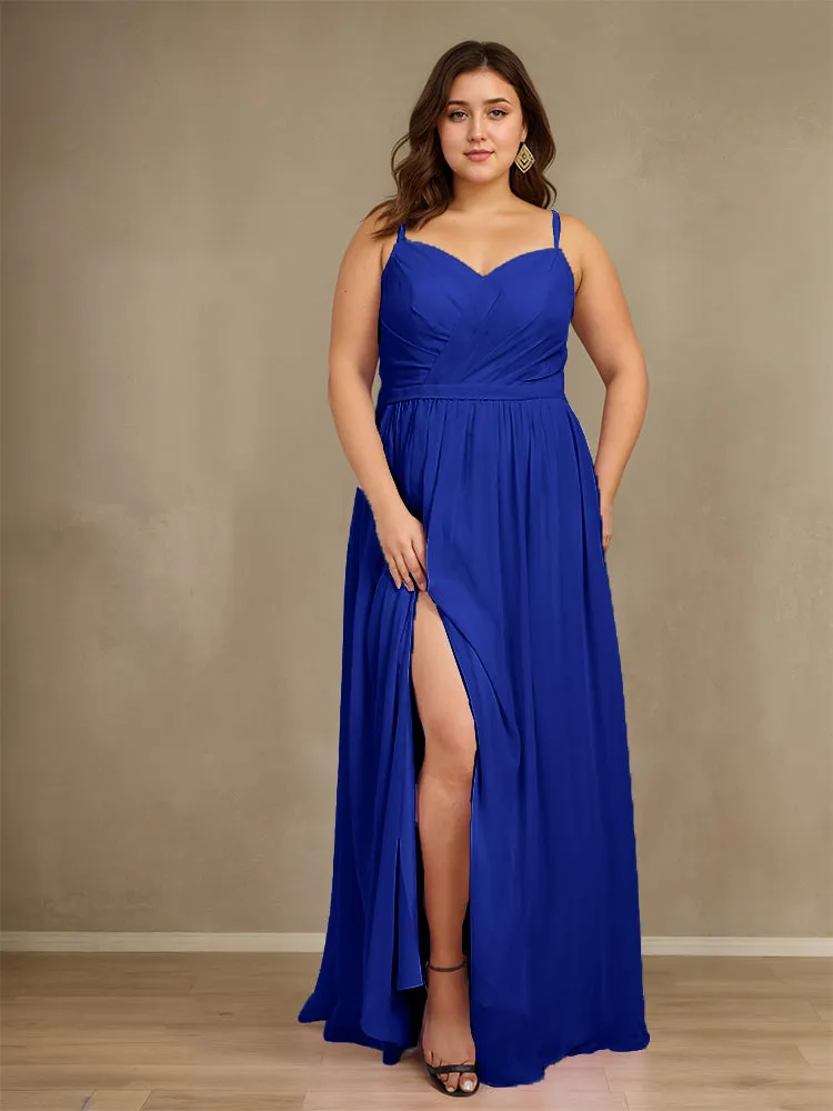 Sweetheart A Line Spaghetti Straps Plus Size Bridesmaid Dresses with Slit