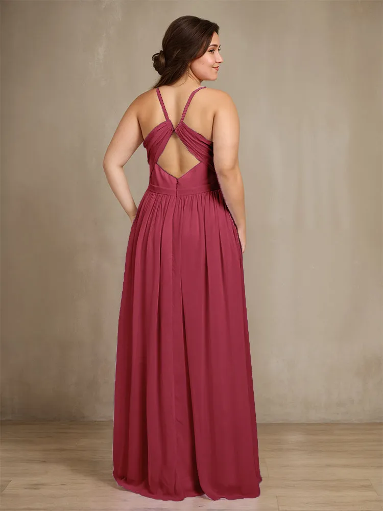 Sweetheart A Line Spaghetti Straps Plus Size Bridesmaid Dresses with Slit