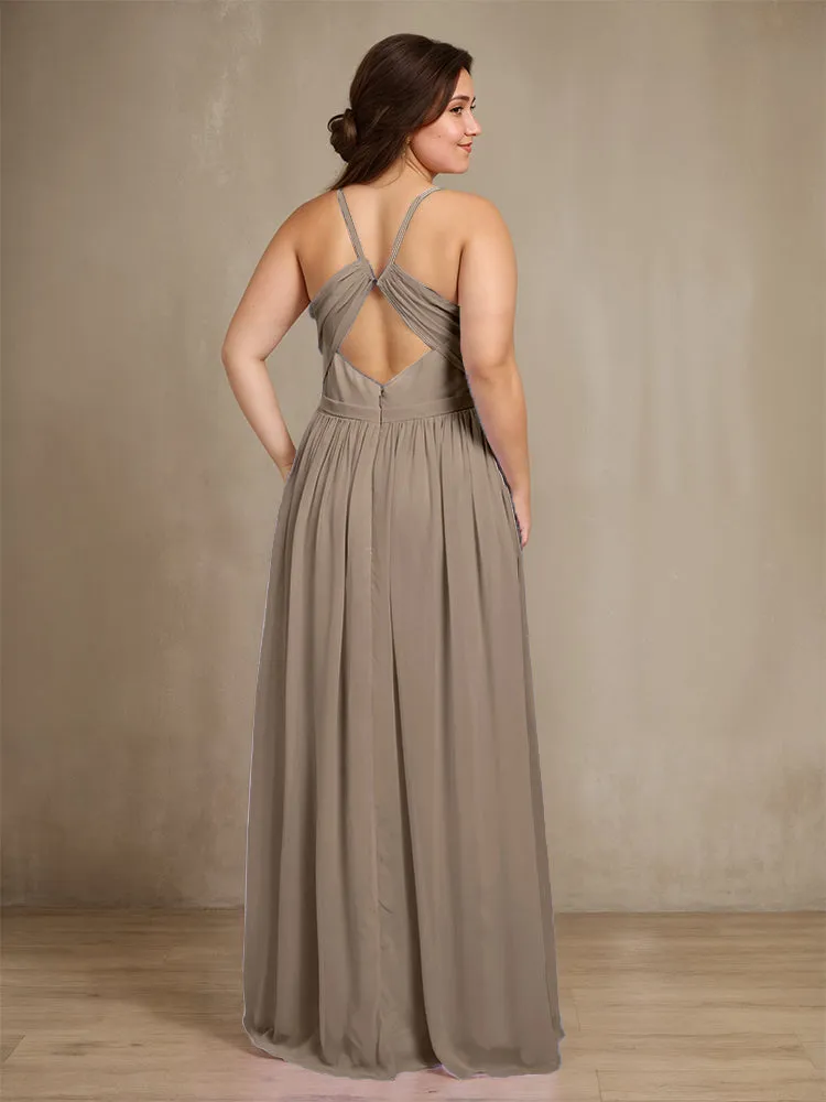 Sweetheart A Line Spaghetti Straps Plus Size Bridesmaid Dresses with Slit