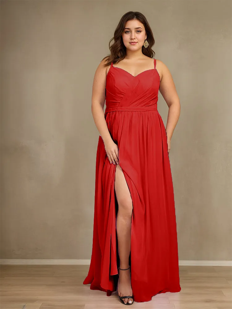 Sweetheart A Line Spaghetti Straps Plus Size Bridesmaid Dresses with Slit