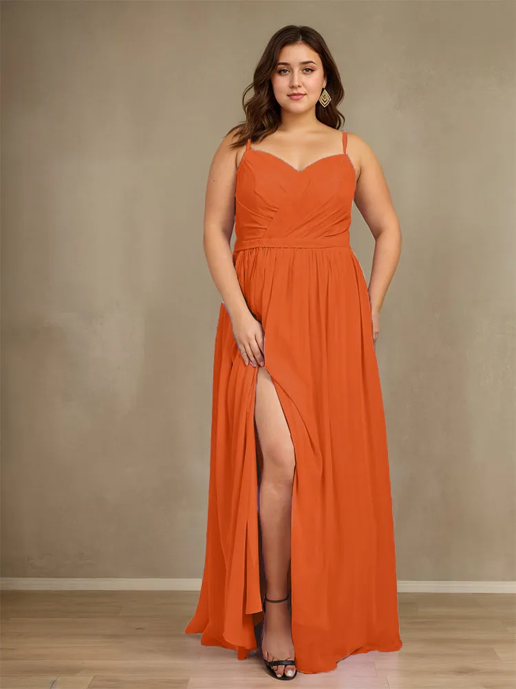 Sweetheart A Line Spaghetti Straps Plus Size Bridesmaid Dresses with Slit