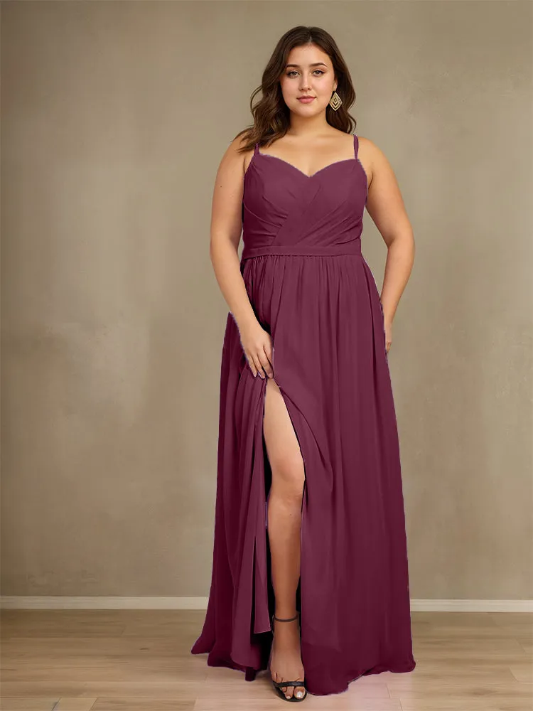 Sweetheart A Line Spaghetti Straps Plus Size Bridesmaid Dresses with Slit