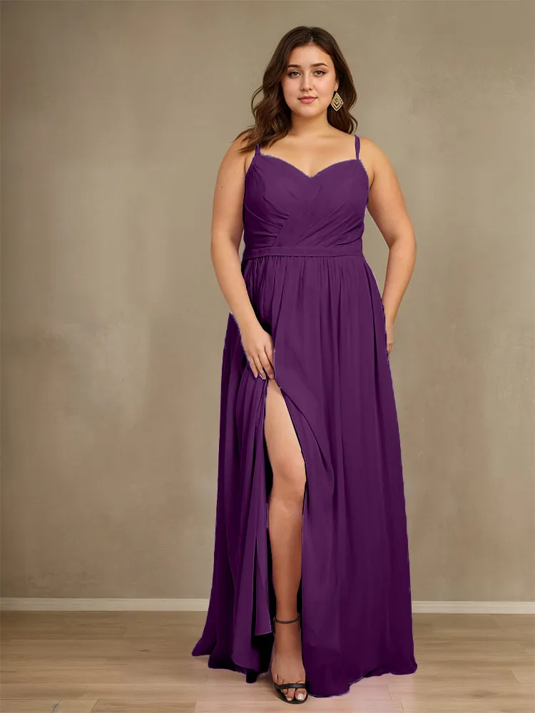 Sweetheart A Line Spaghetti Straps Plus Size Bridesmaid Dresses with Slit