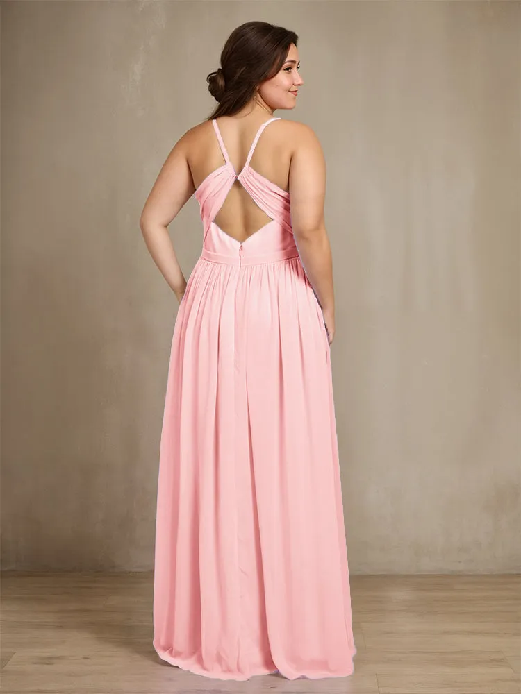 Sweetheart A Line Spaghetti Straps Plus Size Bridesmaid Dresses with Slit