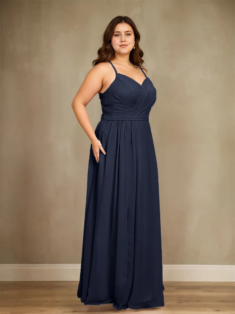 Sweetheart A Line Spaghetti Straps Plus Size Bridesmaid Dresses with Slit