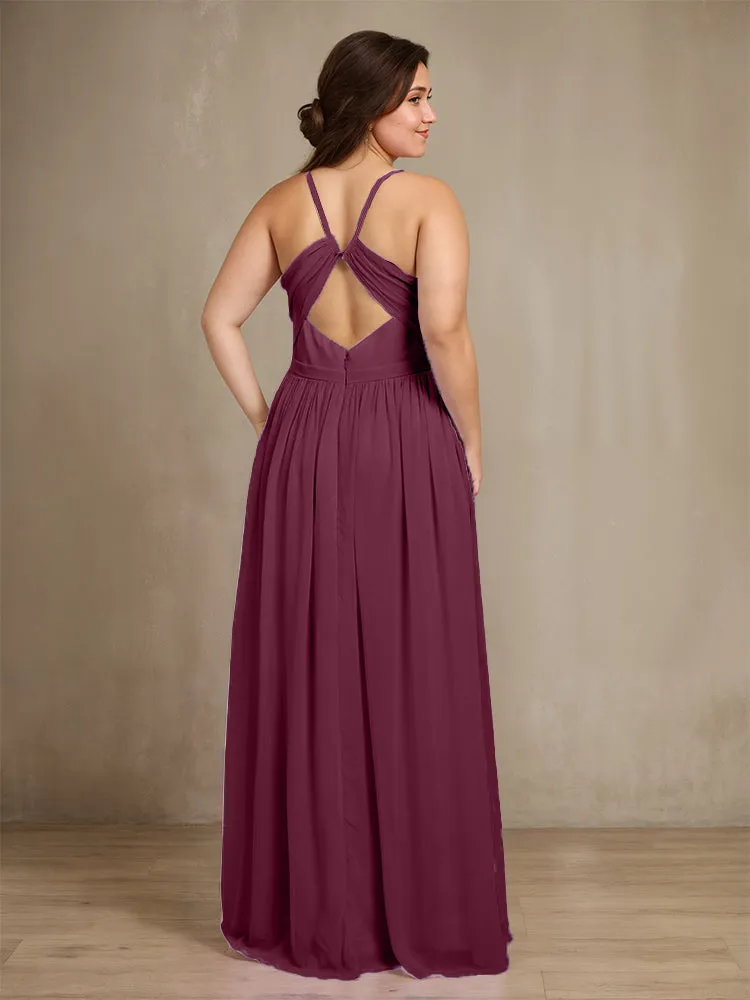 Sweetheart A Line Spaghetti Straps Plus Size Bridesmaid Dresses with Slit
