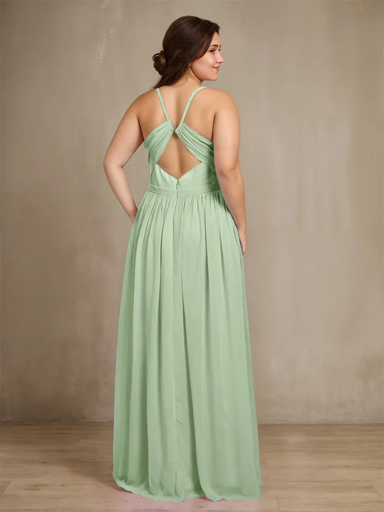 Sweetheart A Line Spaghetti Straps Plus Size Bridesmaid Dresses with Slit