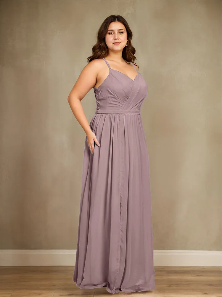 Sweetheart A Line Spaghetti Straps Plus Size Bridesmaid Dresses with Slit