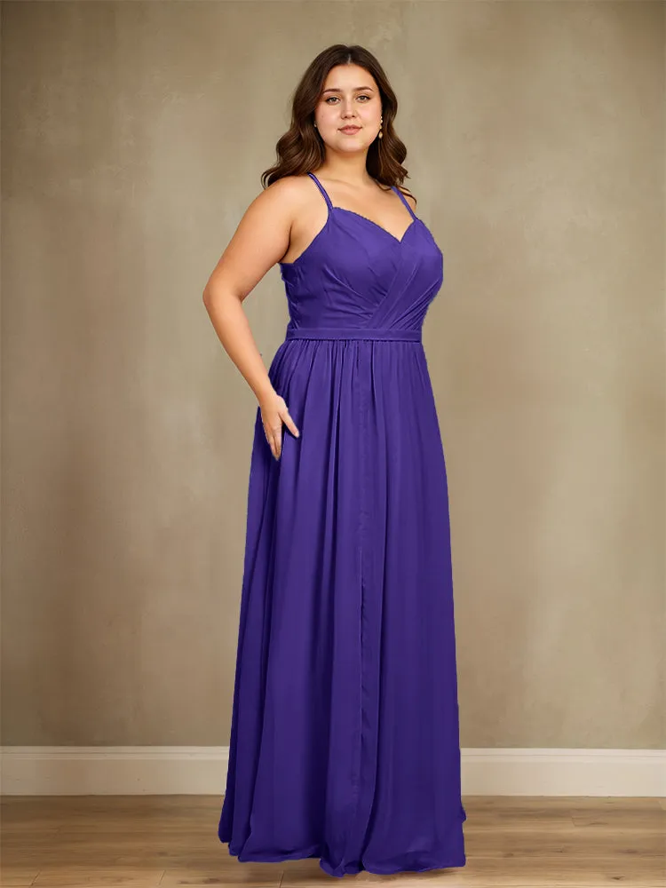 Sweetheart A Line Spaghetti Straps Plus Size Bridesmaid Dresses with Slit