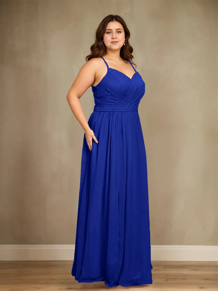 Sweetheart A Line Spaghetti Straps Plus Size Bridesmaid Dresses with Slit