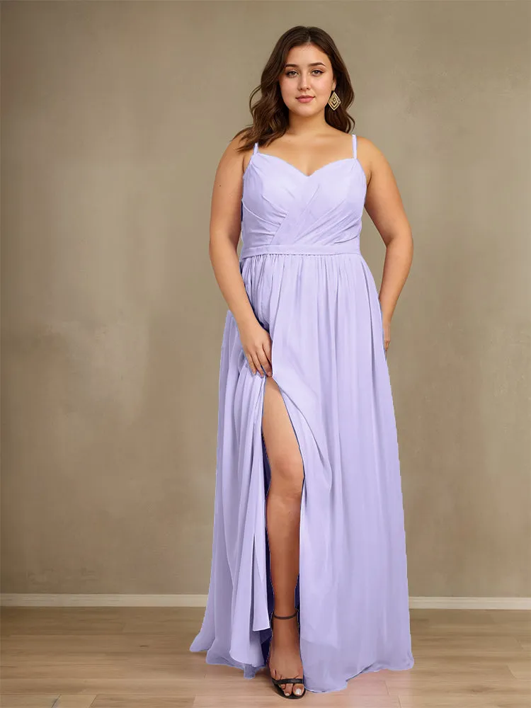 Sweetheart A Line Spaghetti Straps Plus Size Bridesmaid Dresses with Slit