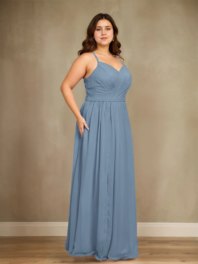 Sweetheart A Line Spaghetti Straps Plus Size Bridesmaid Dresses with Slit