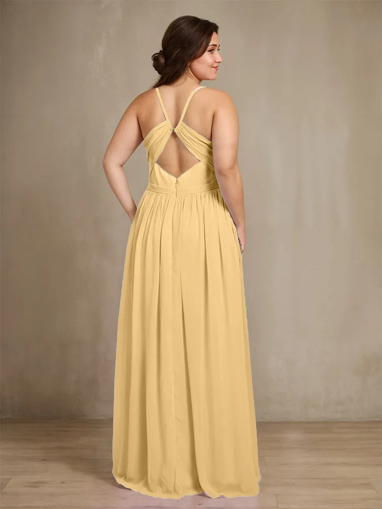 Sweetheart A Line Spaghetti Straps Plus Size Bridesmaid Dresses with Slit