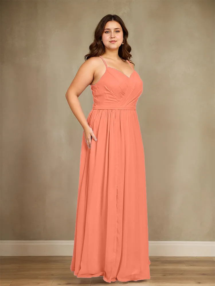 Sweetheart A Line Spaghetti Straps Plus Size Bridesmaid Dresses with Slit
