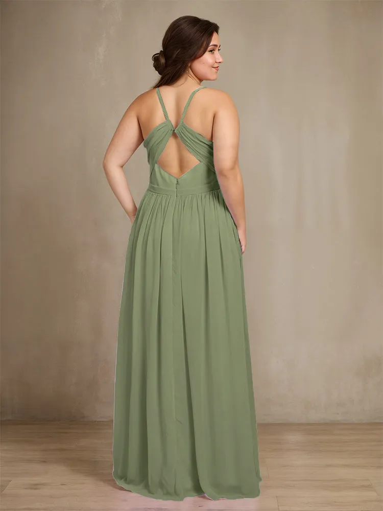 Sweetheart A Line Spaghetti Straps Plus Size Bridesmaid Dresses with Slit