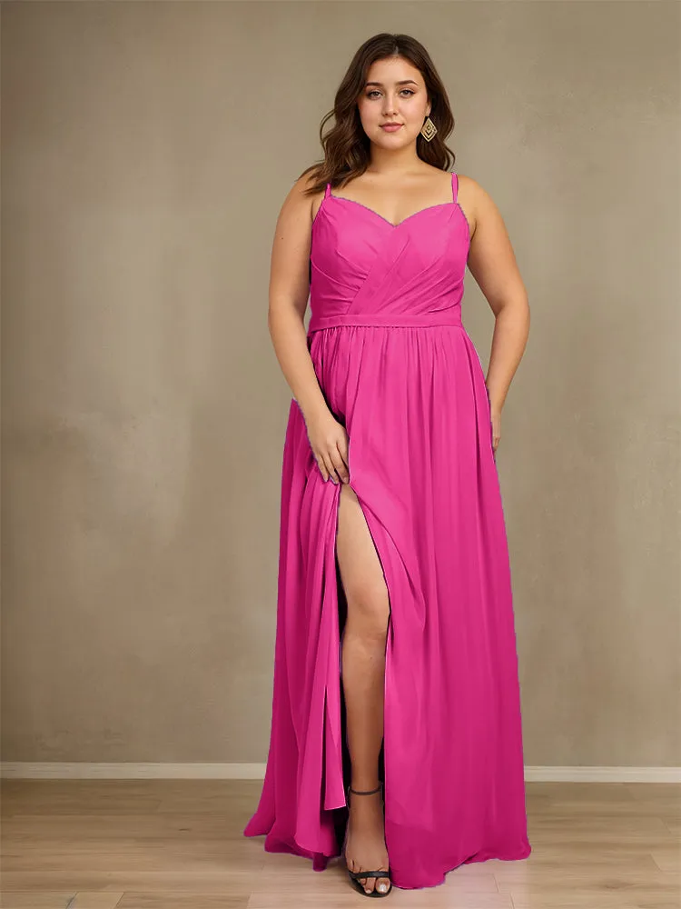 Sweetheart A Line Spaghetti Straps Plus Size Bridesmaid Dresses with Slit