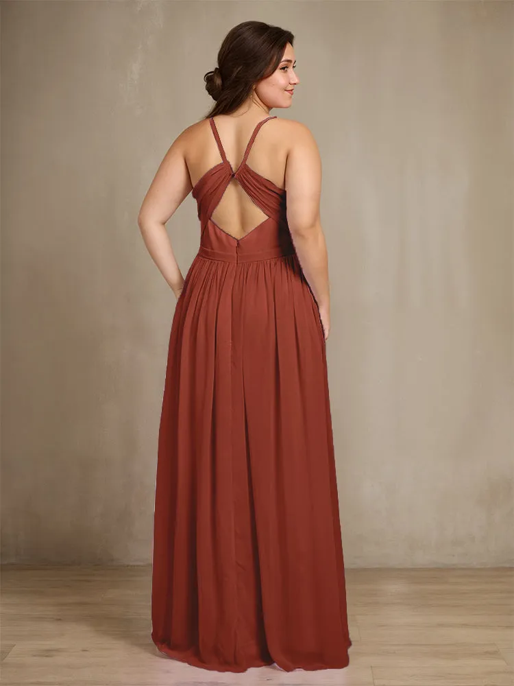 Sweetheart A Line Spaghetti Straps Plus Size Bridesmaid Dresses with Slit