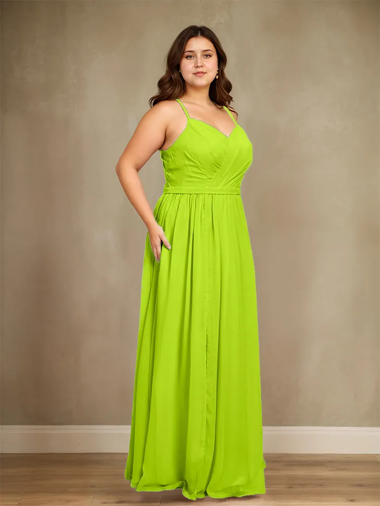 Sweetheart A Line Spaghetti Straps Plus Size Bridesmaid Dresses with Slit