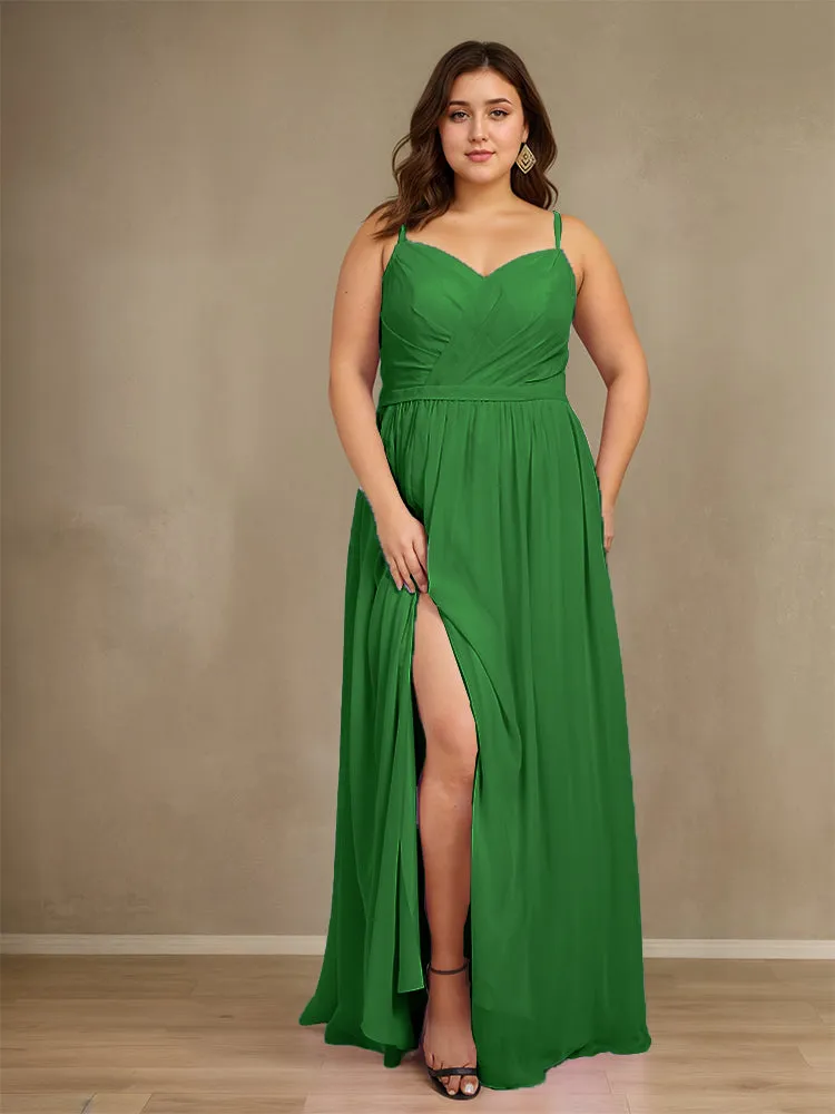 Sweetheart A Line Spaghetti Straps Plus Size Bridesmaid Dresses with Slit