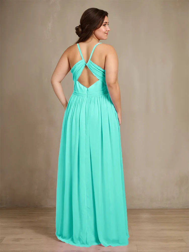Sweetheart A Line Spaghetti Straps Plus Size Bridesmaid Dresses with Slit