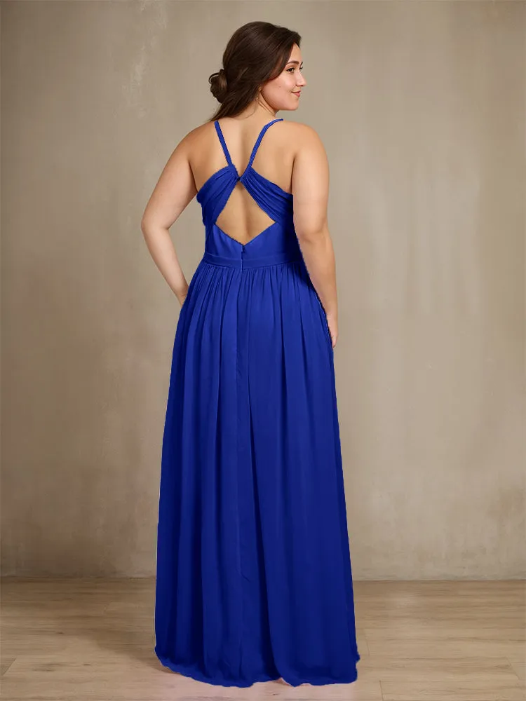 Sweetheart A Line Spaghetti Straps Plus Size Bridesmaid Dresses with Slit
