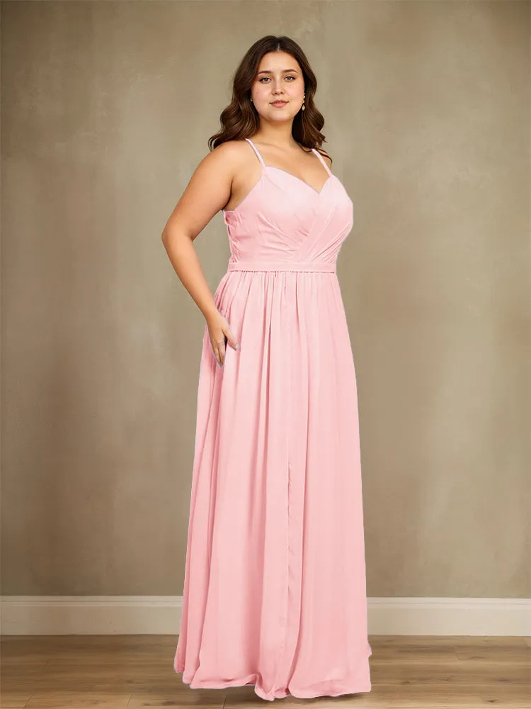 Sweetheart A Line Spaghetti Straps Plus Size Bridesmaid Dresses with Slit