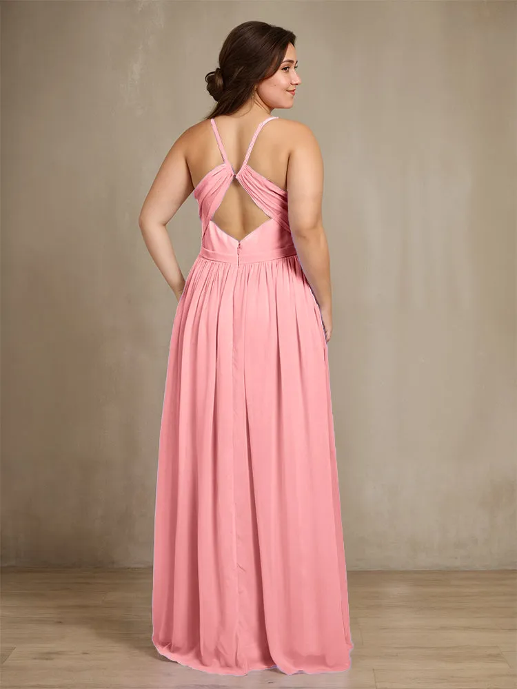 Sweetheart A Line Spaghetti Straps Plus Size Bridesmaid Dresses with Slit