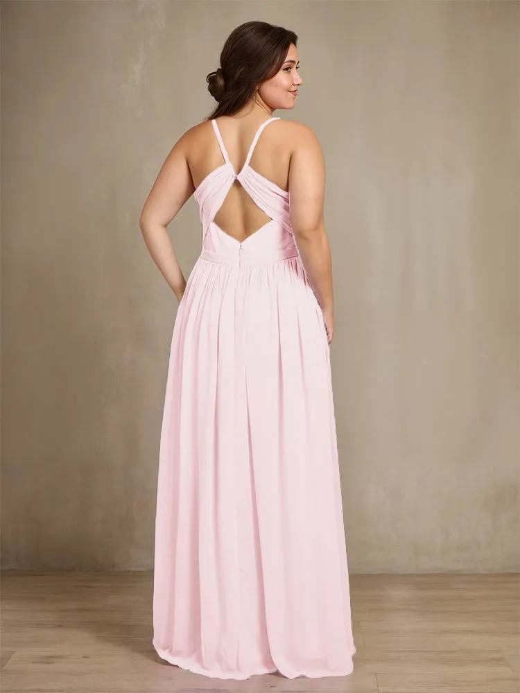 Sweetheart A Line Spaghetti Straps Plus Size Bridesmaid Dresses with Slit