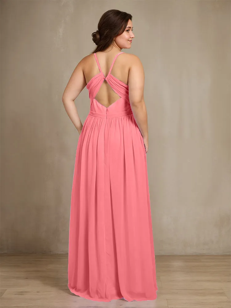 Sweetheart A Line Spaghetti Straps Plus Size Bridesmaid Dresses with Slit