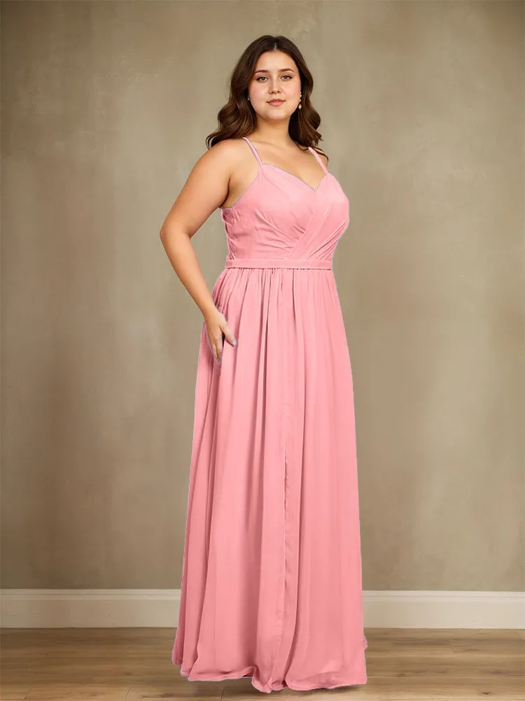 Sweetheart A Line Spaghetti Straps Plus Size Bridesmaid Dresses with Slit