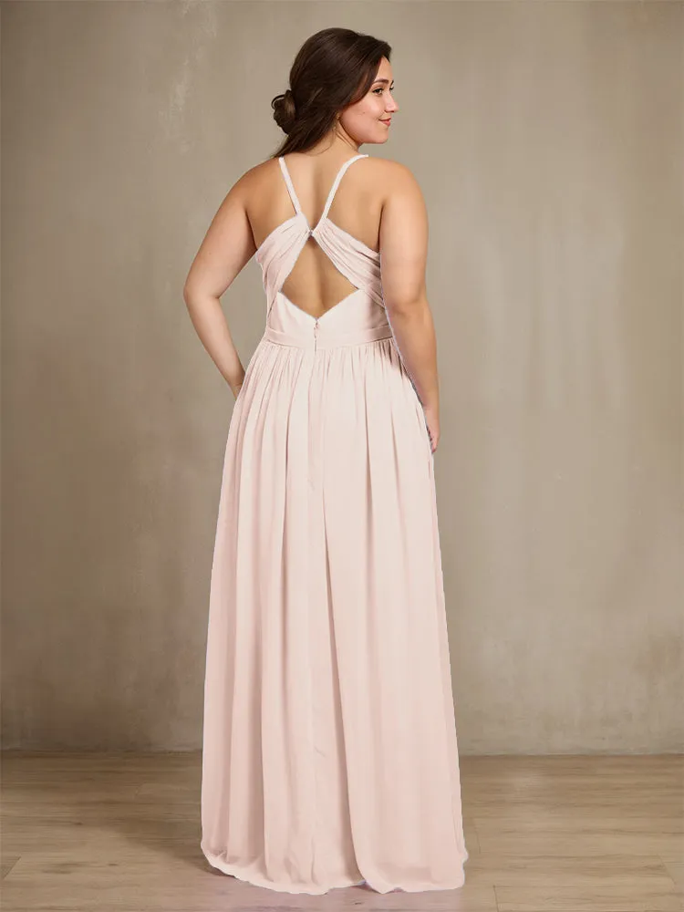 Sweetheart A Line Spaghetti Straps Plus Size Bridesmaid Dresses with Slit