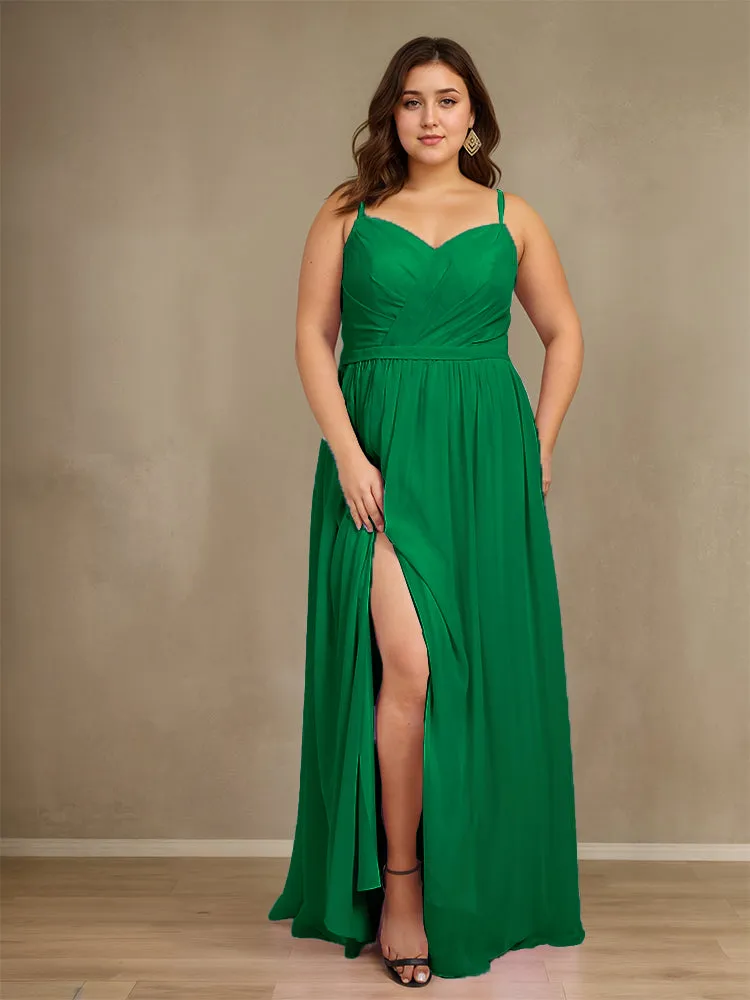 Sweetheart A Line Spaghetti Straps Plus Size Bridesmaid Dresses with Slit