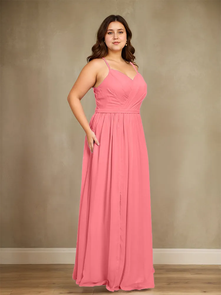 Sweetheart A Line Spaghetti Straps Plus Size Bridesmaid Dresses with Slit