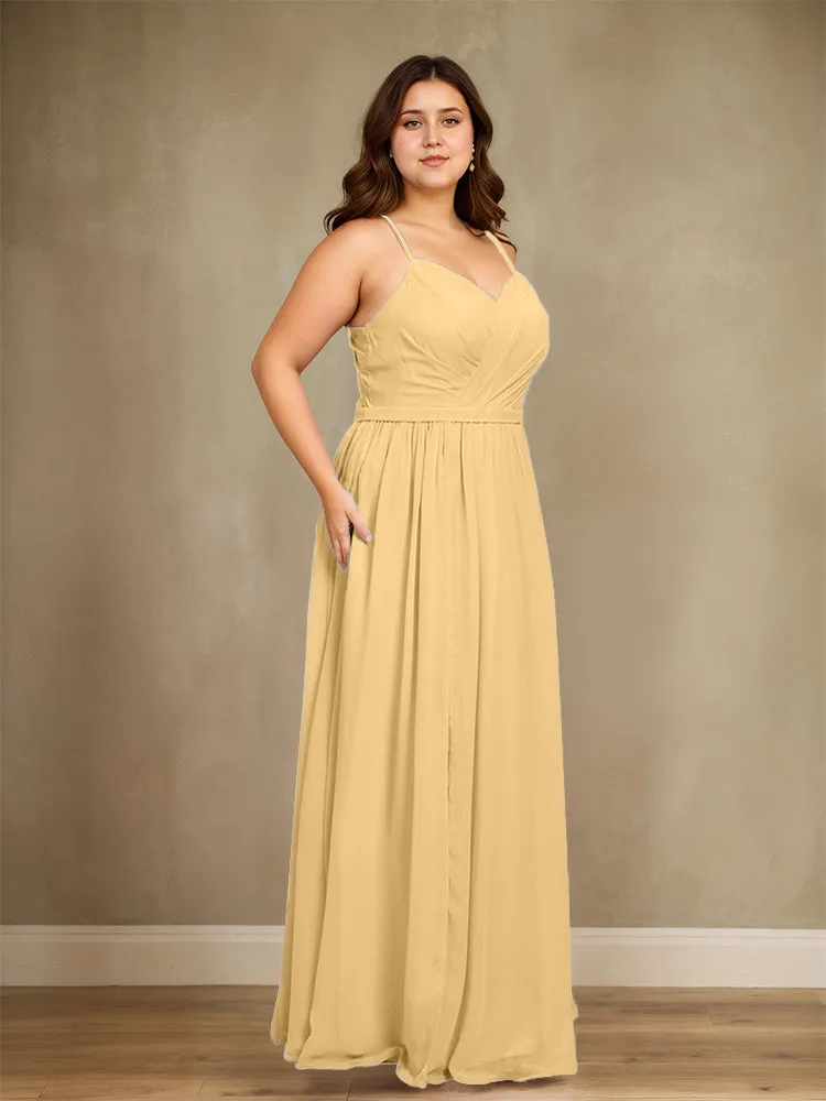 Sweetheart A Line Spaghetti Straps Plus Size Bridesmaid Dresses with Slit