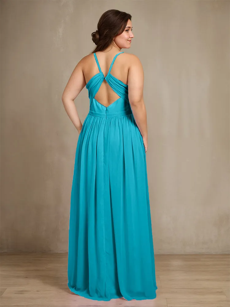 Sweetheart A Line Spaghetti Straps Plus Size Bridesmaid Dresses with Slit