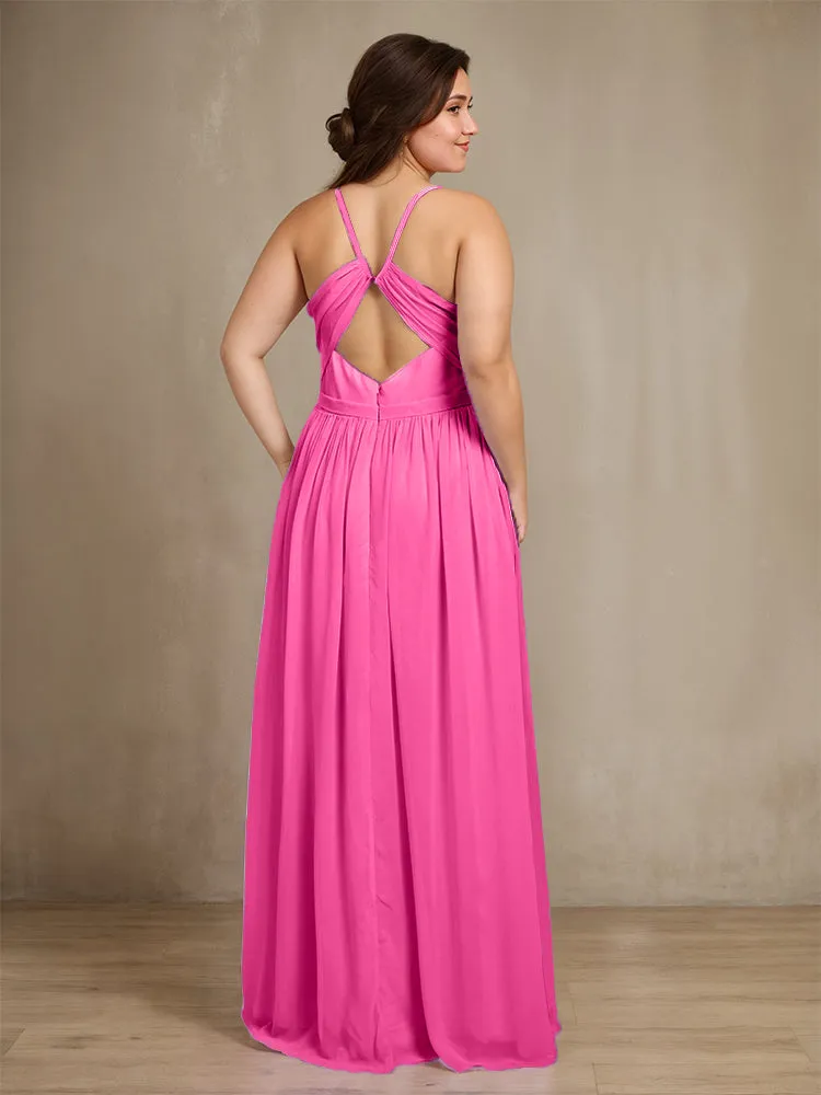 Sweetheart A Line Spaghetti Straps Plus Size Bridesmaid Dresses with Slit