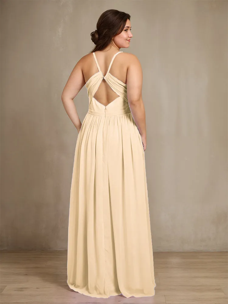 Sweetheart A Line Spaghetti Straps Plus Size Bridesmaid Dresses with Slit